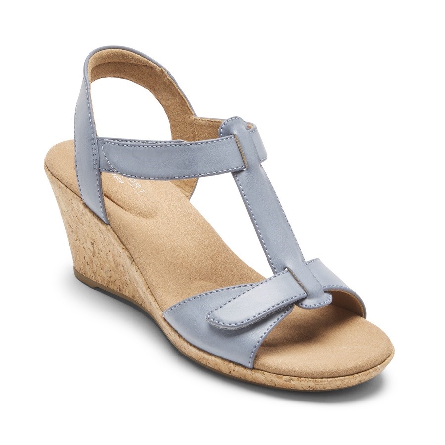 Rockport Blanca T-Riemen Sleehak Sandalen Dames Lichtblauw | NL3015O69