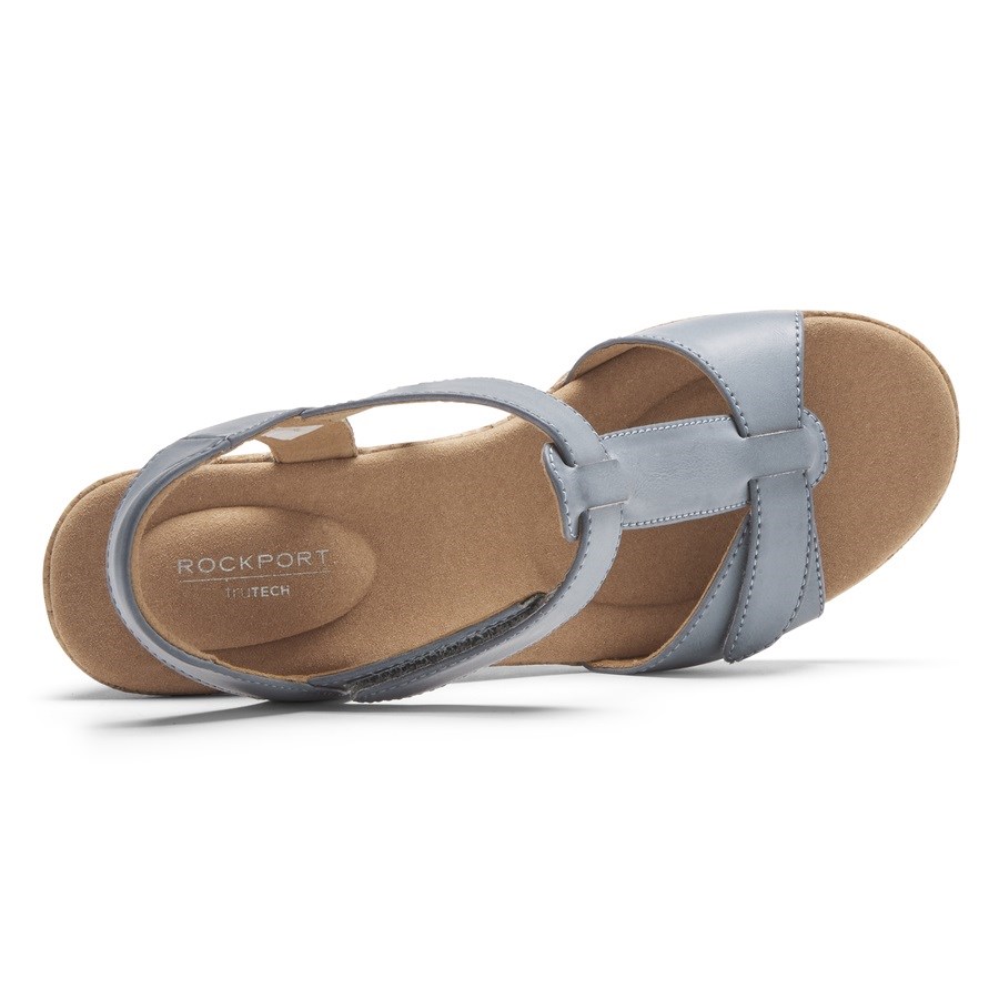 Rockport Blanca T-Riemen Sleehak Sandalen Dames Lichtblauw | NL3015O69