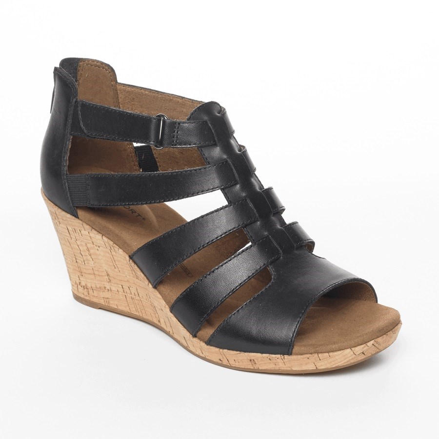 Rockport Briah Gladiator Sleehak Sandalen Dames Zwart | NL08925M1