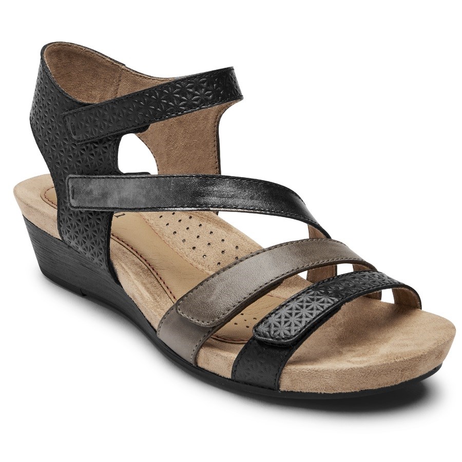 Rockport Cobb Hill Hollywood 4-Riemen Sleehak Sandalen Dames Zwart | NL09IM5O6