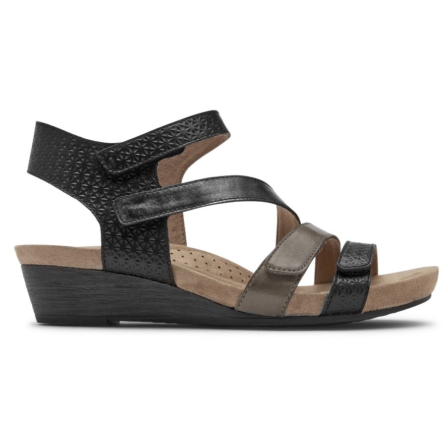 Rockport Cobb Hill Hollywood 4-Riemen Sleehak Sandalen Dames Zwart | NL09IM5O6