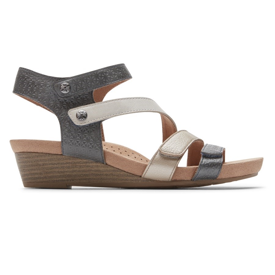 Rockport Cobb Hill Hollywood 4-Riemen Sleehak Sandalen Dames Grijs | NL89OI512