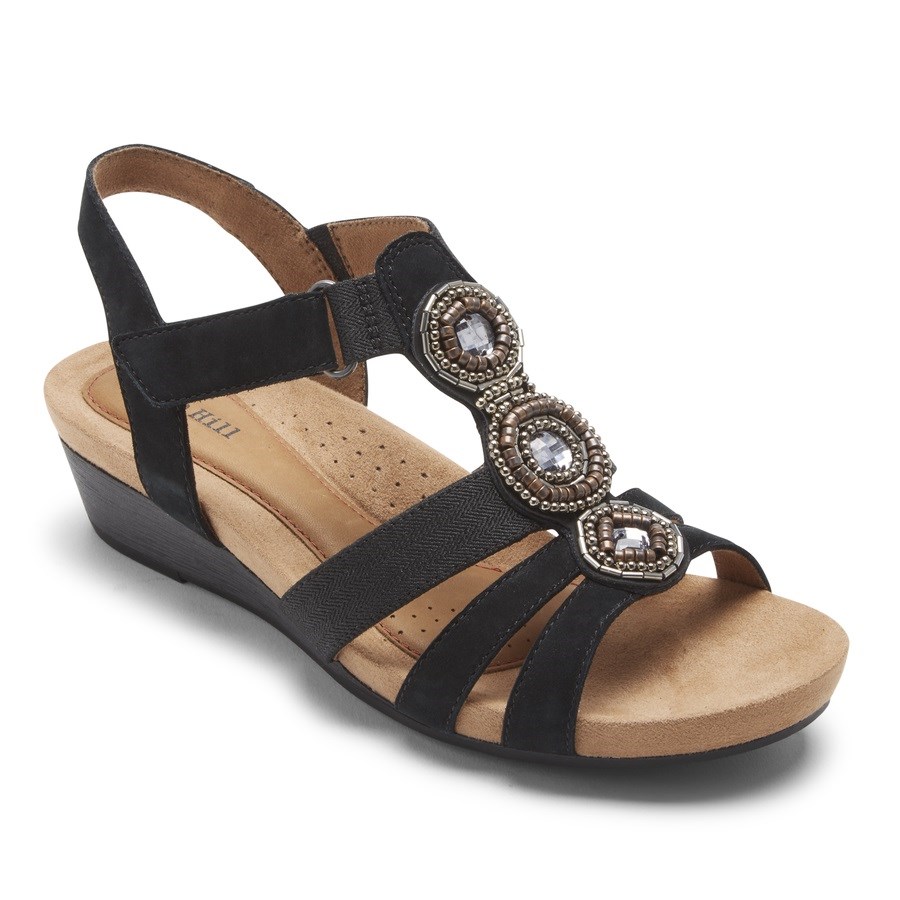 Rockport Cobb Hill Hollywood Jewel Sleehak Sandalen Dames Zwart | NL72905MI