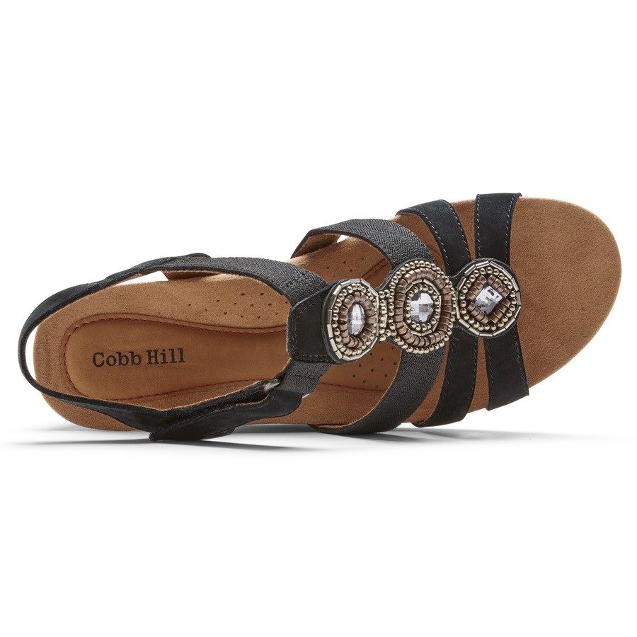 Rockport Cobb Hill Hollywood Jewel Sleehak Sandalen Dames Zwart | NL72905MI