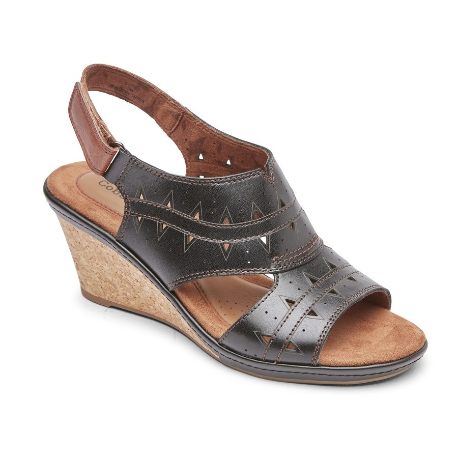 Rockport Cobb Hill Janna Perforated Slingback Sleehak Sandalen Dames Zwart | NL5OI0628