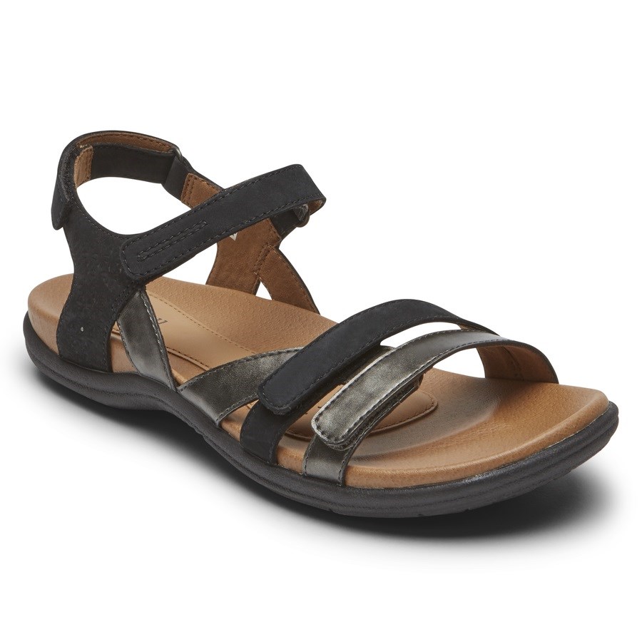 Rockport Cobb Hill Rubey 3-Riemen Sandalen Dames Zwart | NL80O52I9