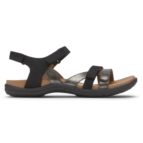 Rockport Cobb Hill Rubey 3-Riemen Sandalen Dames Zwart | NL80O52I9